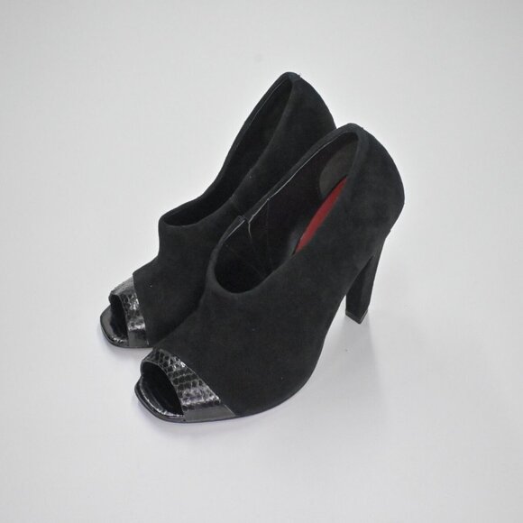 Vtg CHARLES JOURDAN Heels Womens Size 8 Black Suede Snakeskin Embossed Peep Toe - Picture 6 of 11